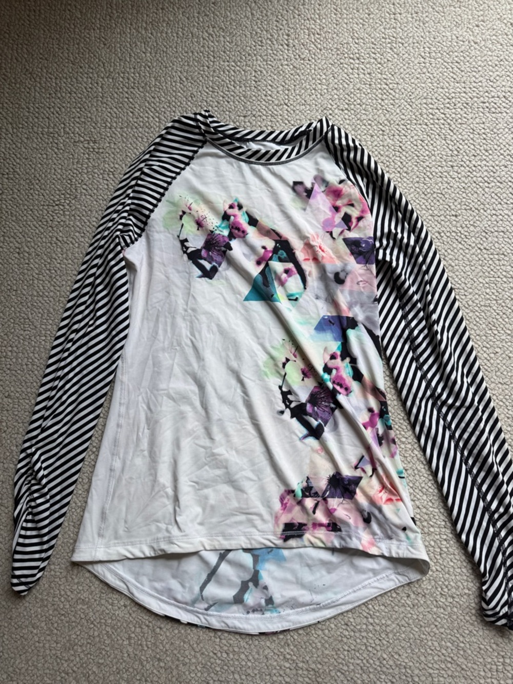 Striped Sleeve Floral Graphic Long-Sleeve Tee - White/Black